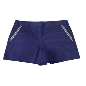 Artisan Ny Womens Navy Blue Shorts With Embroidered Trim Size 6 Cotton Blend New